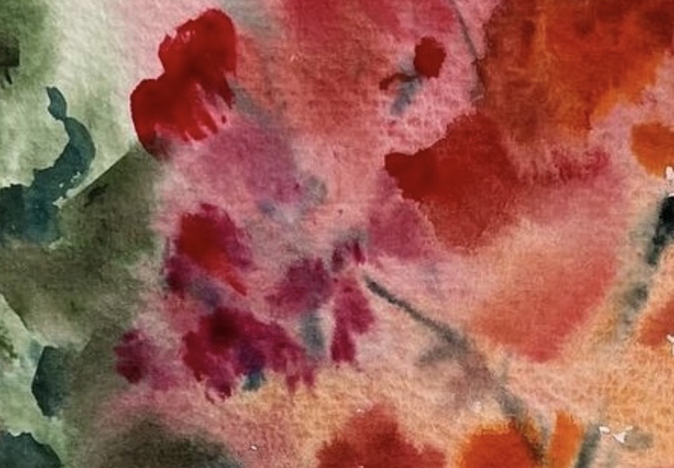Detail of the watercolor Colorful Trees by Marina Stognieva